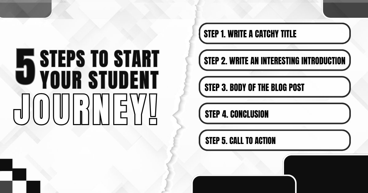 A graphic showing five steps to start a student journey with clear instructions.